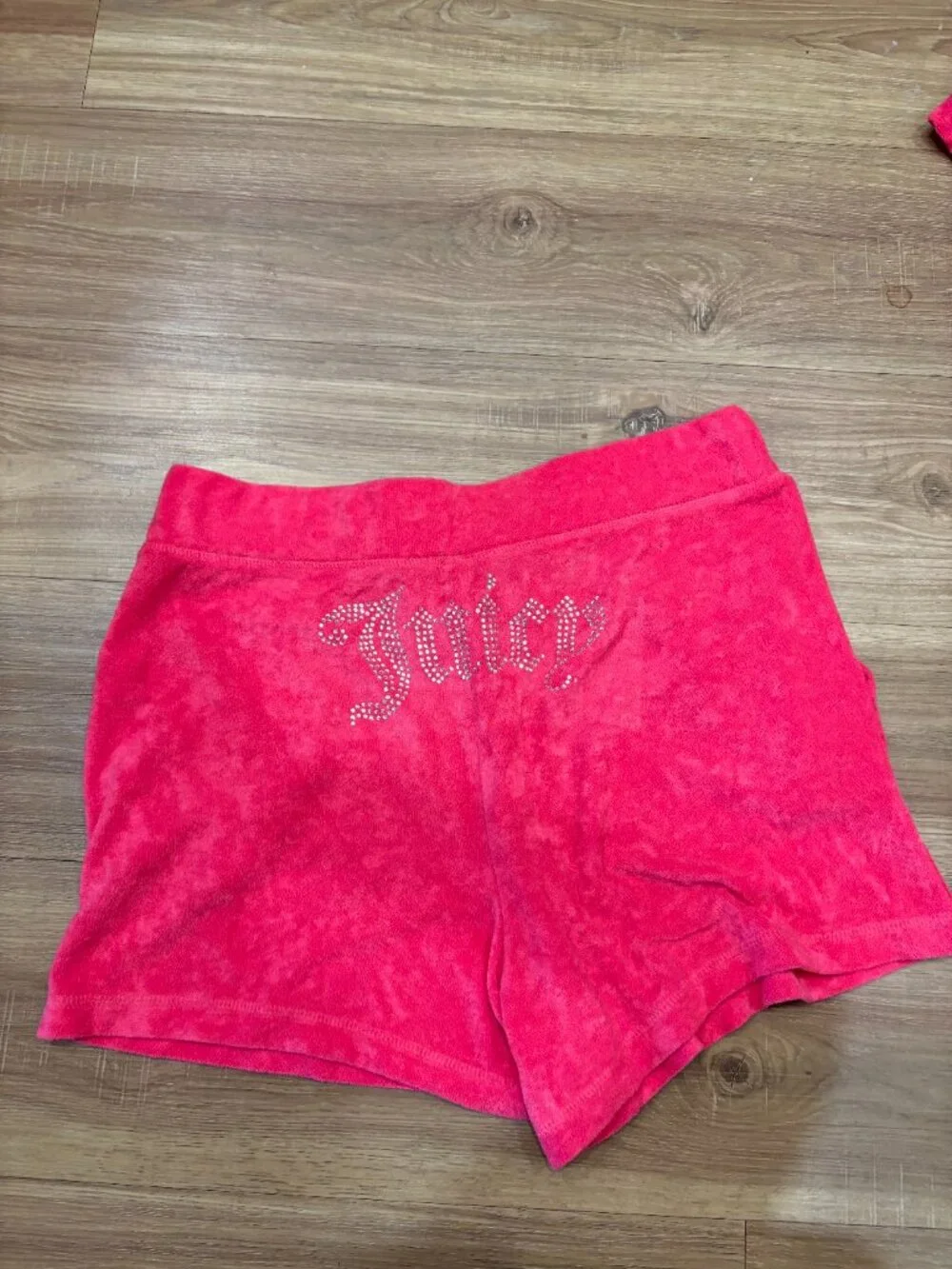 Juicy Couture Pink Velour Short Sleeve Hoodie & Shorts Set Rhinestone Logo Size